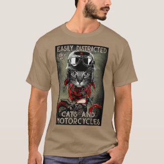 Camiseta Fácil Distração Por Gatos E Motocicletas