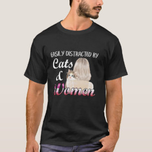 Camiseta Fácil Distração Por Gatos E Mulheres Lésbicas Engr