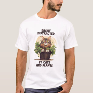 Camiseta Fácil Distração Por Gatos E Plantas