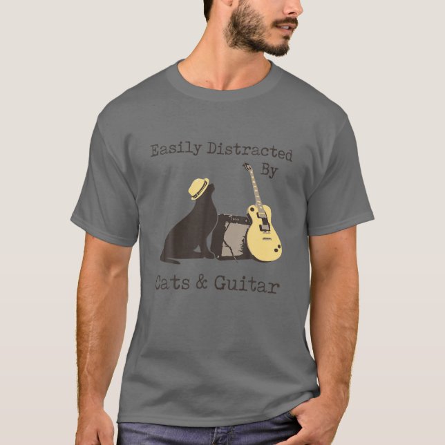 Camiseta Fácil Distração Por Gatos E Violão (Frente)