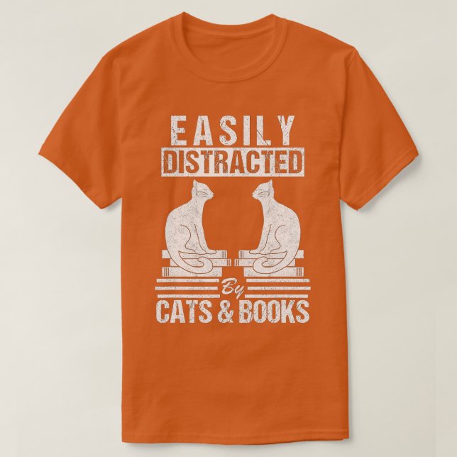 Camiseta Fácil Distração Por Livros De Gatos Presentes Para (Frente do Design)