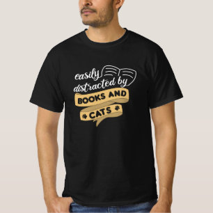 Camiseta Fácil Distração Por Livros E Gatos De Gatos