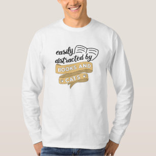 Camiseta Fácil Distração Por Livros E Gatos De Gatos