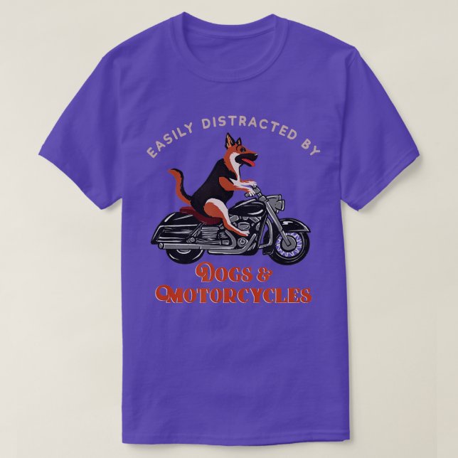 Camiseta Fácil Distração Por Motociclos De Cães (Frente do Design)