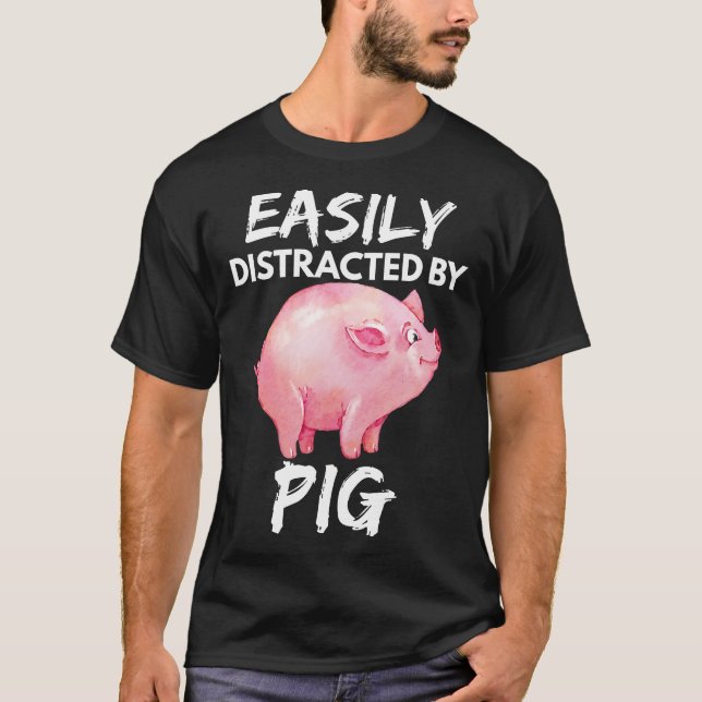 Camiseta Fácil Distração Por Porcos Engraçados Pig Lovers F (Frente)