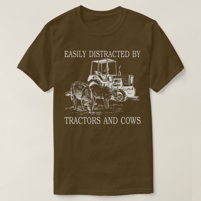 Camiseta Fácil Distração Por Tratores E Vacas, Explorações  (Frente do Design)