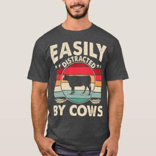 Camiseta Fácil Distração Por Vacas Engraçadas