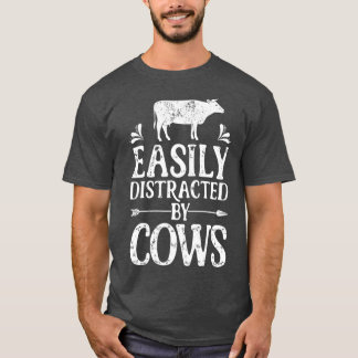 Camiseta Fácil Distração Por Vacas Engraçadas Mulheres Faze
