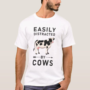 Camiseta Fácil Distração Por Vacas - Engraçado