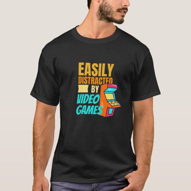 Camiseta Fácil distração por Videos games Nerd de jogos (Frente)