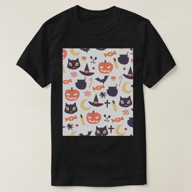 Camiseta Fácil tricô de bebês Padrões com halloween esculpi (Frente do Design)