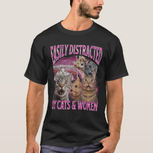 Camiseta Facilmente Distraída Por Gatos E Mulheres Divertid