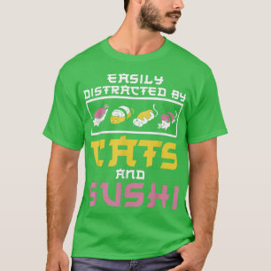Camiseta Facilmente Distraída Por Gatos Sushi Japan Kitchen