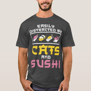 Camiseta Facilmente Distraída Por Gatos Sushi Japan Kitchen