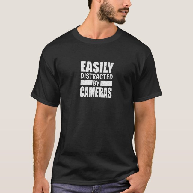 Camiseta Facilmente distraído das câmeras fotográficas, mel (Frente)