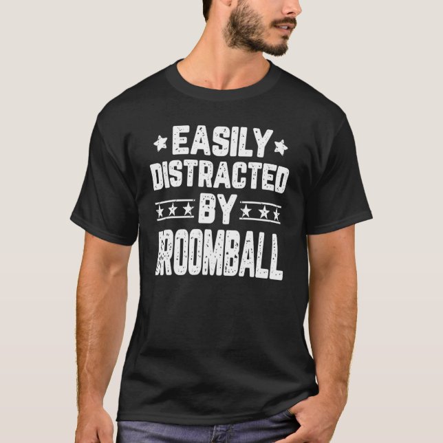 Camiseta Facilmente Distraído Pelo Broomball (Frente)