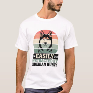 Camiseta Facilmente Distraído pelo Cão Retro Siberian Husky