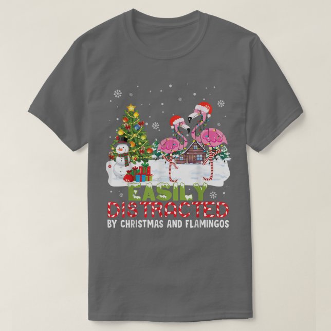 Camiseta Facilmente Distraído Pelo Natal E Flamingo Noel H (Frente do Design)