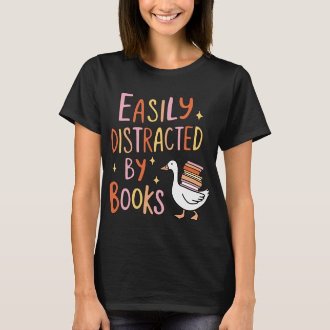 Camiseta Facilmente distraído pelos livros (Frente)