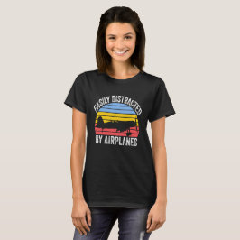 Camiseta Facilmente Distraído Por Aviões Engraçado Aviação