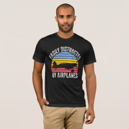 Camiseta Facilmente Distraído Por Aviões Engraçado Aviação
