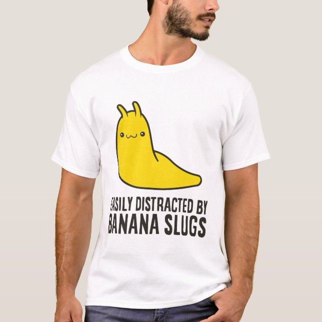 Camiseta Facilmente Distraído Por Banana Slugs (Frente)