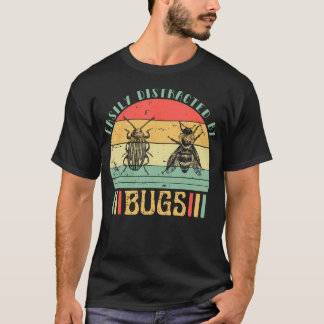 Camiseta Facilmente Distraído Por Bugs Retro Insetos Amante