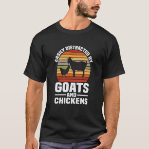 Camiseta Facilmente Distraído Por Cabras E Galinhas Retro V
