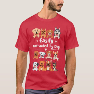 Camiseta Facilmente Distraído por Cães Piada de Cachorro En