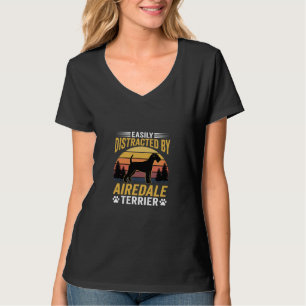 Camiseta Facilmente Distraído por Cão Retro Airedale Terrie
