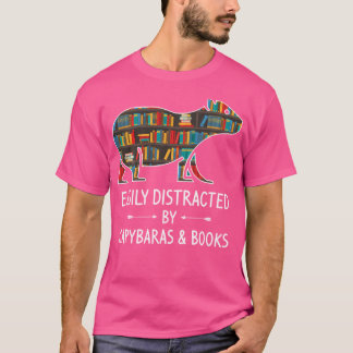 Camiseta Facilmente Distraído Por Capybaras Livros Sobre Ma