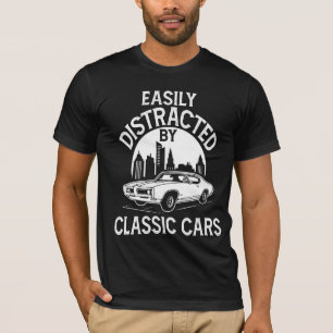 Camiseta Facilmente Distraído Por Carros Clássicos Engraçad