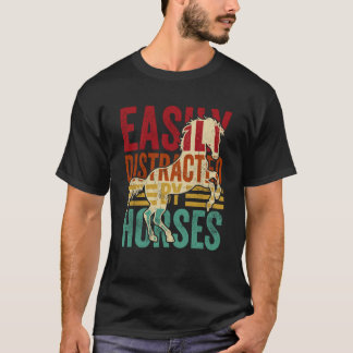 Camiseta Facilmente Distraído Por Cavalos A Cavalo Vinta