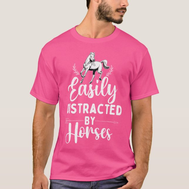 Camiseta Facilmente Distraído Por Cavalos Amante De Cavalos (Frente)