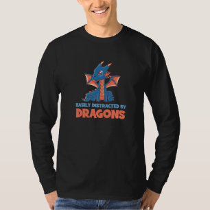 Camiseta Facilmente Distraído Por Dragões Criaturas Míticas