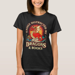 Camiseta Facilmente Distraído Por Dragões e Nerd Dragon L