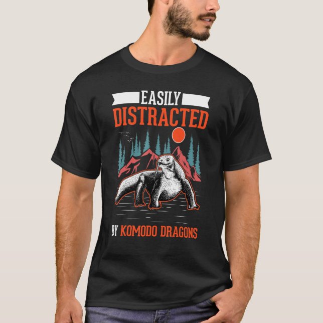Camiseta Facilmente Distraído Por Dragões Komodo (Frente)