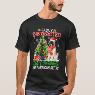 Camiseta Facilmente Distraído Por E American Akitas Xmas Po