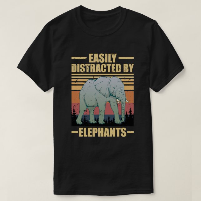 Camiseta facilmente distraído por elefantes (Frente do Design)