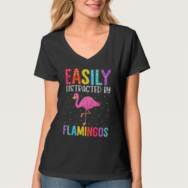 Camiseta Facilmente Distraído Por Flamingos  Flamingo (Frente)
