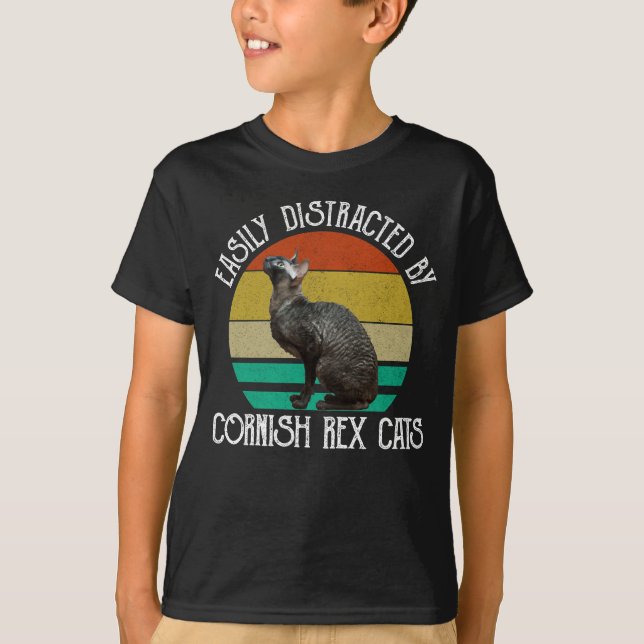 Camiseta Facilmente Distraído Por Gatos Cornish Rex (Frente)