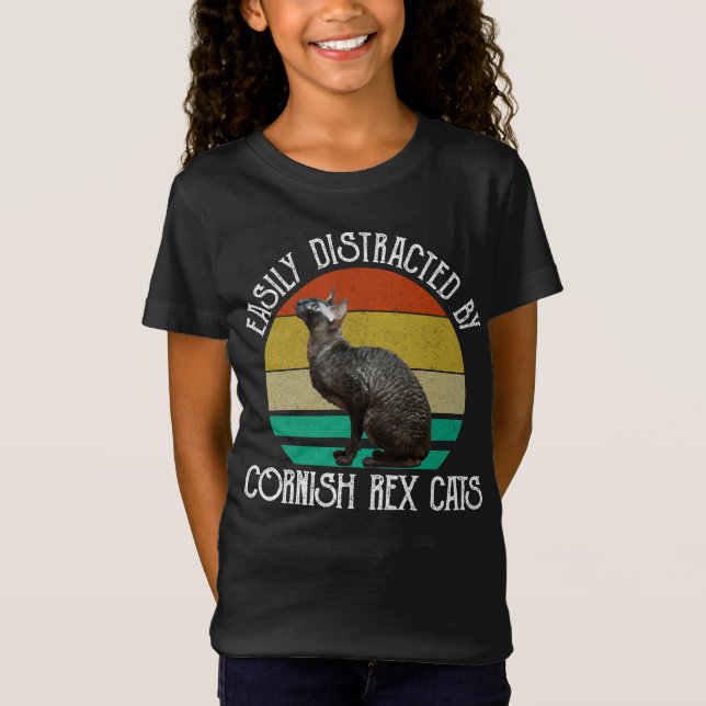 Camiseta Facilmente Distraído Por Gatos Cornish Rex (Frente)