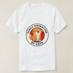 Camiseta Facilmente Distraído Por Gatos Design Engraçado Am