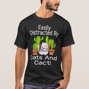 Camiseta Facilmente Distraído Por Gatos E Cactos Gatinho
