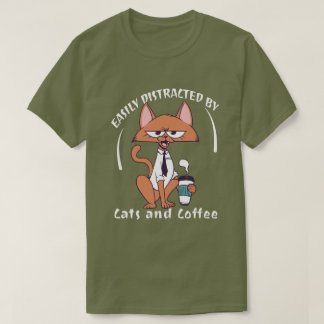 Camiseta Facilmente Distraído Por Gatos E Café Gato Engraça