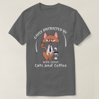 Camiseta Facilmente Distraído Por Gatos E Café Gato Engraça