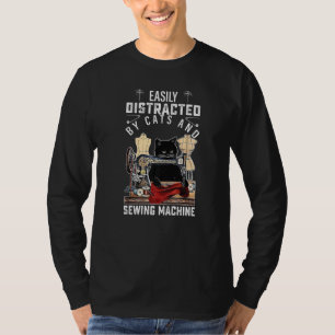 Camiseta Facilmente Distraído Por Gatos E Comprimidos De Má