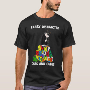 Camiseta Facilmente Distraído Por Gatos E Cubo De Velocidad