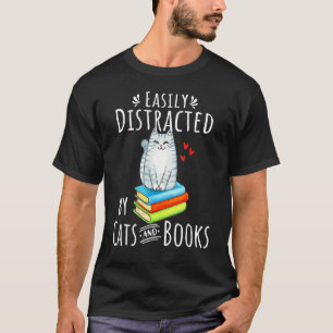 Camiseta Facilmente Distraído por Gatos e Livros - Gato Div