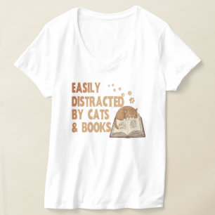 Camiseta Facilmente distraído por gatos e livros   Meme Gat